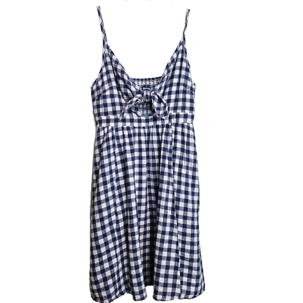 OLD NAVY Blue & White Fit & Flare Tie-Front Smocked Mini Cami Dress Size Small